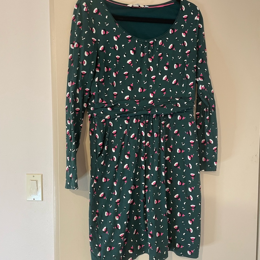 Boden Green Dress with Pink and White Accents